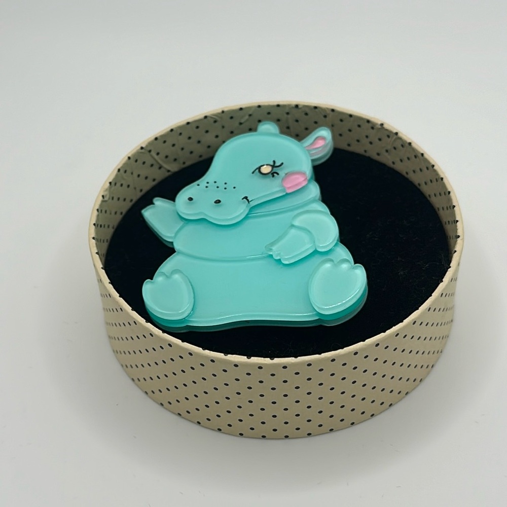 Blue hippo brooch